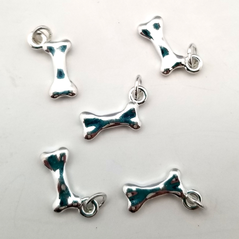 Silver Plated Brass Dog Bone Bead Pendants Lot